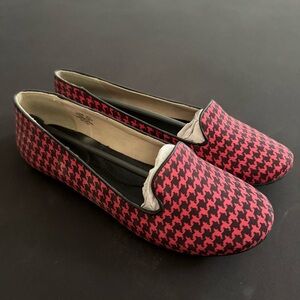 NWT ll bean red and black houndstooth slip on shoes/8.5